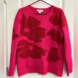 Liz Claiborne Red and Pink Floral “Spring is Here”  Poppy Sweater